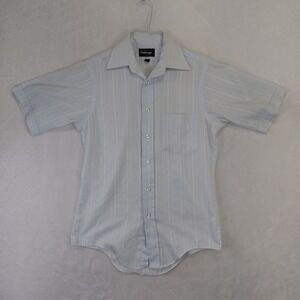 Vintage Challenger Mens Light Blue Striped Short Sleeve Button Up Shirt 14.5